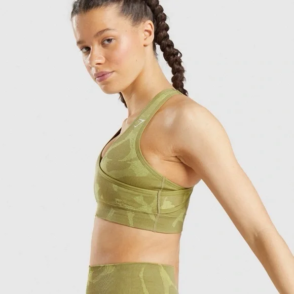Gymshark seamless Green army print Sports Bra - Picture 3 of 6